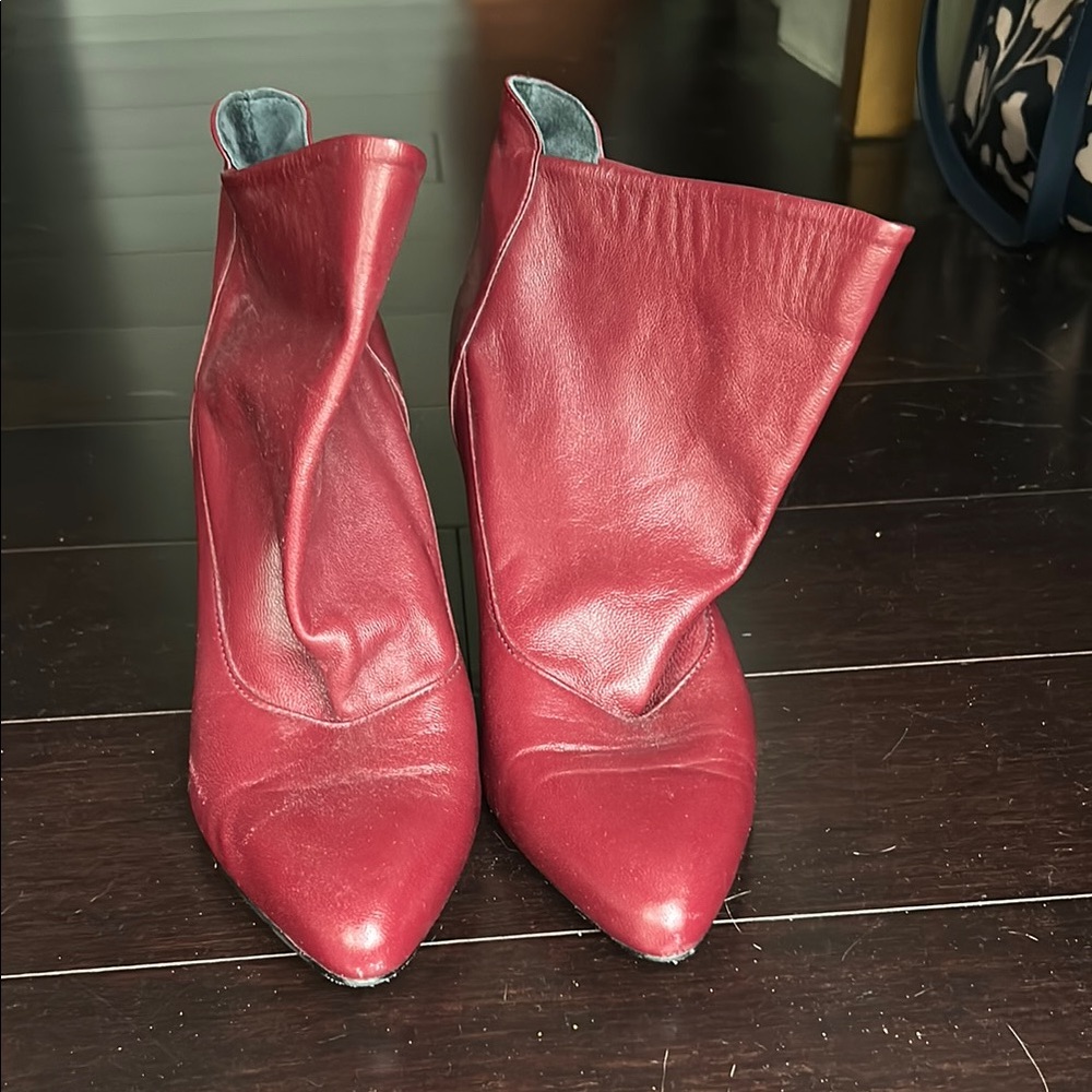Women's Red Leather Vintage Italian Ankle Boots